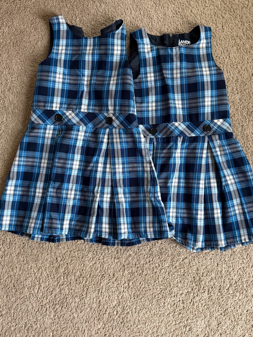 Pair - Lands' End Navy and Light Blue Plaid Girls' School Jumper